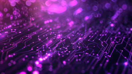 Obraz premium A purple image of a tunnel with a bright light at the end. The tunnel is filled with many lines and dots, giving it a futuristic and technological feel