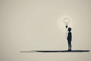 Obraz premium Line art of a person with a lightbulb and graph, [Business Strategy], [Creative Idea], No logo, No Trademark, No text, minimal concept with copy space for stock photo