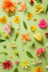 Fototapeta premium whimsical and colorful flower arrangement on light green background