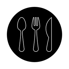 Set of vector icons of utensils for eating, spoon, fork and knife. striped design with black color circle background.