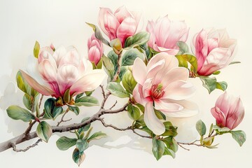 Obraz premium A painting of pink flowers on a branch