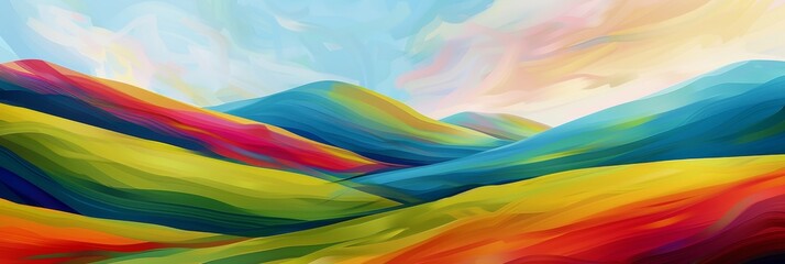 Obraz premium Abstract Stylized Digital Painting of Vibrant Rolling Hills Landscape