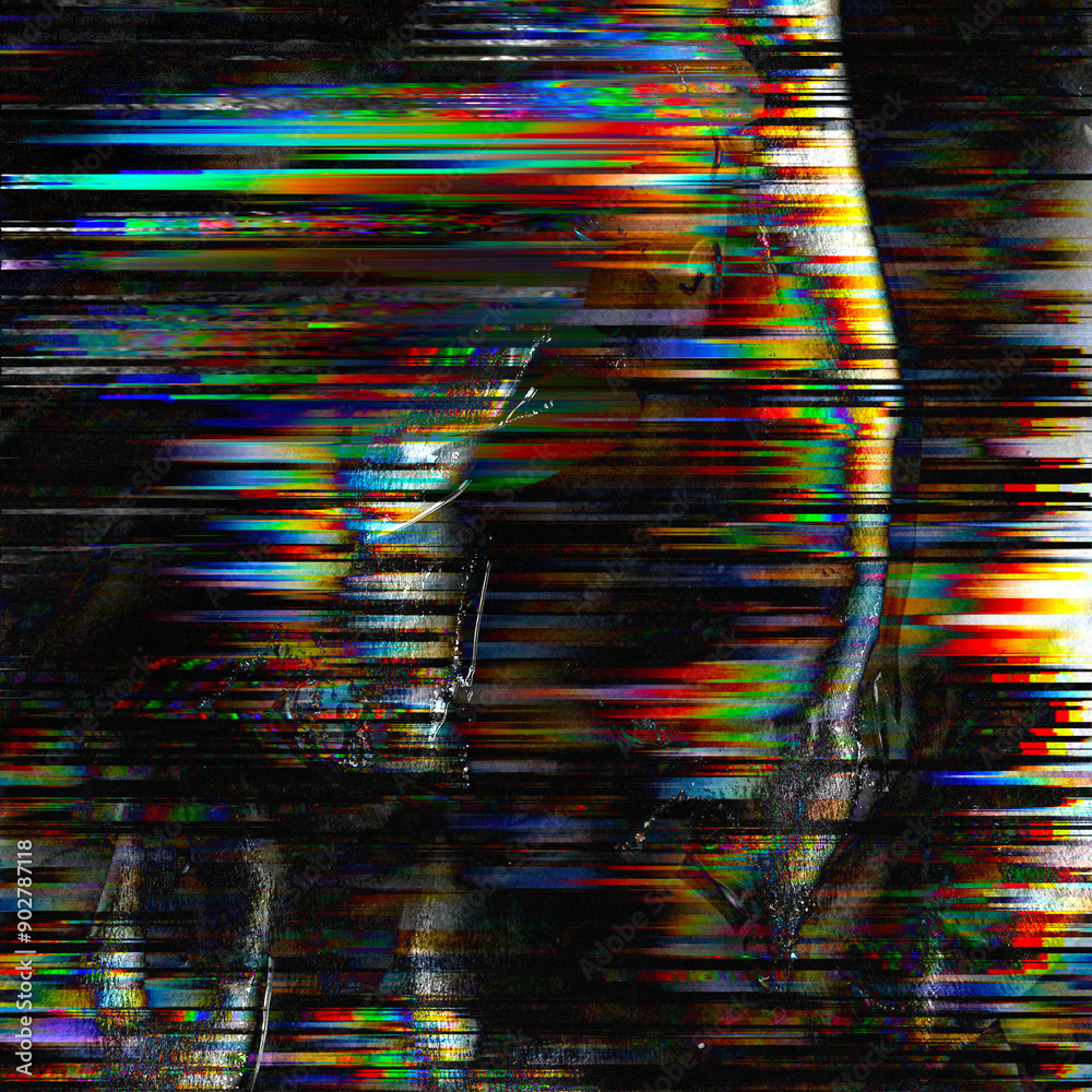 Poster a glitch screen scan lines display abstract artwork in multicolor