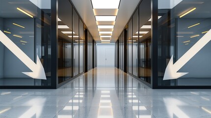 Obraz premium Intense lighting on metallic arrows in a sleek office, reflections on glass walls enhancing the modern and ambitious atmosphere