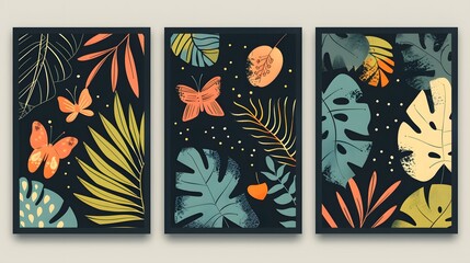Fototapeta premium A set of threestylidh wall art with abstract design,hand-painted watercolor stains and unique brush strokes. Perfect for modern home or office decor