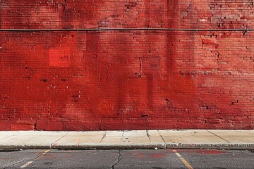 Fototapeta premium A fire hydrant sits on the ground in front of a red brick wall, surrounded by urban scenery