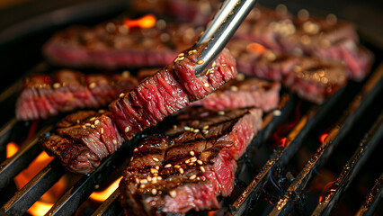 Korean BBQ Unleashed: A Fiery Dance of Steak and Flames