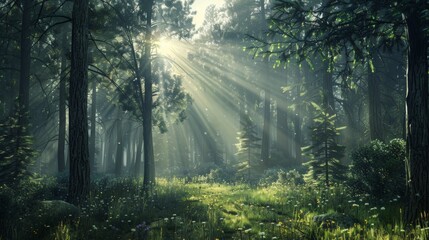 Obraz premium silent forest spring , beautiful bright forest spring , spring forest scenery , silent and peaceful forest in spring , beautiful bright colors of spring forest