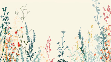 Wildflowers on a summer day on a light background, greeting card in watercolor style