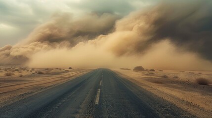 Fototapeta premium Desert Road Under Dust Storm