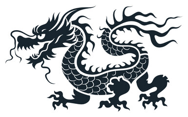 PNG Chinese dragon silhouette animal white background.