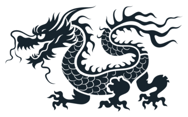PNG Chinese dragon silhouette animal white background.
