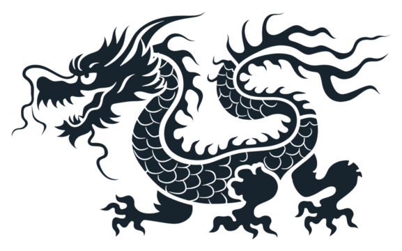 PNG Chinese dragon silhouette animal white background. - Powered by Adobe