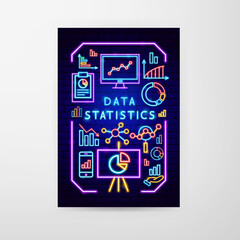 Data Statisics Neon Flyer. Vector Illustration of Analytics Promotion Concept.