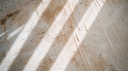 An old house's roof leaking, causing water to trickle down, forming damp stains on the ceiling and walls, highlighting home maintenance issues