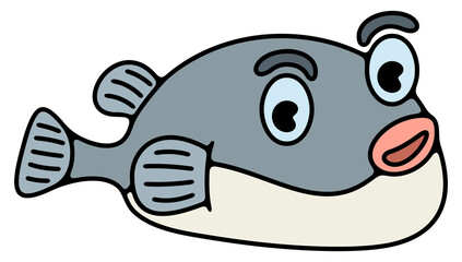 Cute fugu fish cartoon character. Animal, blowfish, puffer, underwater and nature, illustration