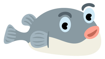 Fototapeta premium Cute fugu fish cartoon character. Animal, blowfish, puffer, underwater and nature, illustration
