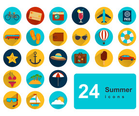 Summer holiday flat icons. Travel icons for business. Vector illustration