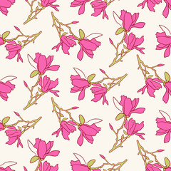 Spring Blossom Floral Hand Drawn Seamless Pattern