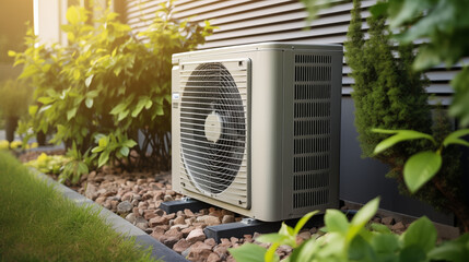 Air conditioning in the back of the house. Concepts of construction and design and installation of air conditioning systems.