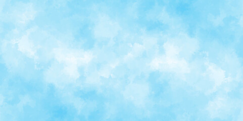 blue sky with clouds. Light sky blue shades watercolor background. Sky Nature Landscape Background. sky background with white fluffy clouds.><	