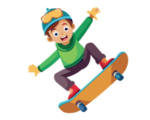 Young boy wearing helmet performing skateboard trick