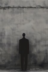 Obraz premium Man in Suit Standing in Front of Concrete Wall
