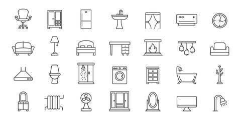 Furniture, home interior icon set. Vector illustration