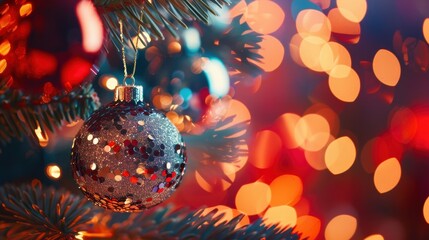 Festive Christmas Decoration with Sparkling Ornament and Lights