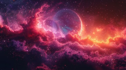 Cosmic Nebula with Planet and Stars Illustration