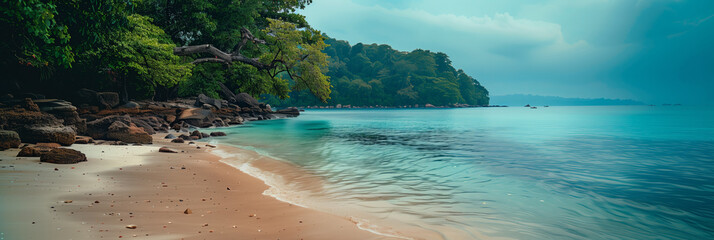 Obraz premium A view of the natural scenery of the islands in the crystal clear sea.