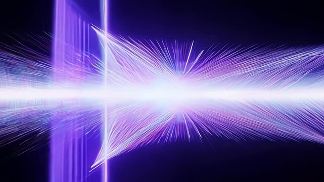 Bold lines of pulsating light converge on the screen merging two scenes together in a visually striking and dynamic transition.