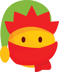 Yellow christmas emoji wearing a red scarf and green hat, expressing happiness and holiday cheer