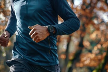 Close up Man Wearing a Fitness Tracker While Running