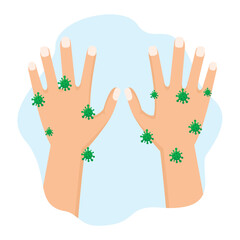 concept illustration of dirty hands, hands full of germs or bacteria, flat style vector illustration.