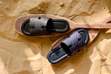 python shoes on the beach
