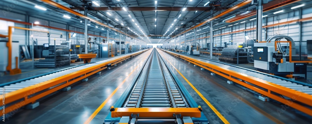 Poster advanced robotic arms in a high-tech factory with automated production line in an industrial setting