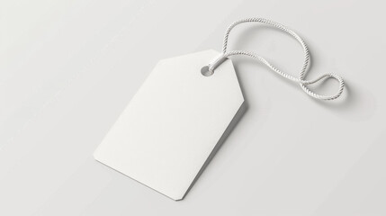 3D rendering of a blank white tag with a string on a light background, symbolizing simplicity and versatility.