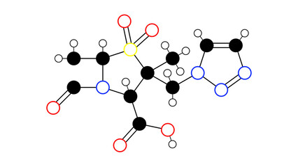 tazobactam molecule, structural chemical formula, ball-and-stick model, isolated image beta-lactamase inhibitors