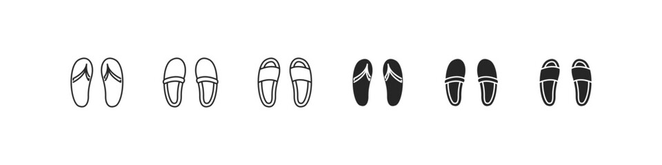 Slippers vector icon set. Comfortable footwear icons.