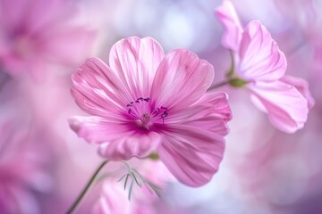 Fototapeta premium Elegant pink flower stem. Aesthetic floral simplicity composition. Close up view flower