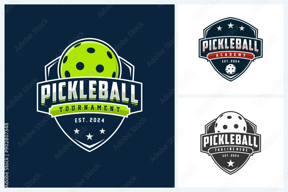 Wall mural pickleball logo sport design template, pickleball sport emblem vector, pickleball tournament logo ba