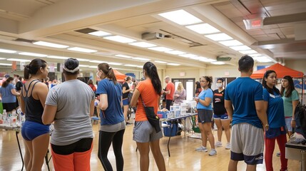Naklejka premium community event focused on healthy living, featuring workshops on nutrition, fitness classes