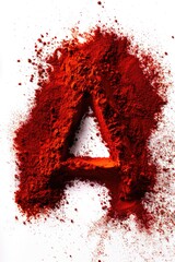 A creative representation of the letter A made from red powder