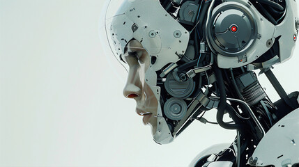a closeup of a female robot