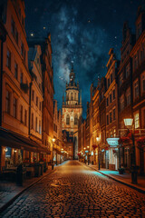 Fototapeta premium View of the streets of the old city at night.