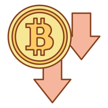 bitcoin coin with downward arrows clip art preview