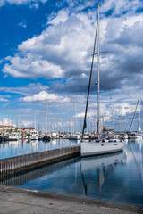Fototapeta premium Boats and yachts in the port of Tarnewitz near Boltenhagen on the Baltic Sea