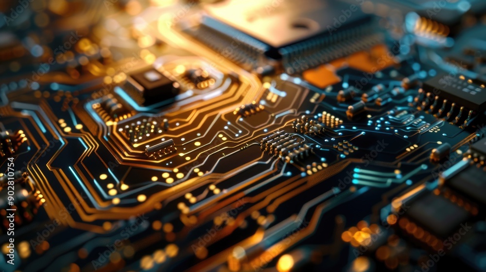 Aufkleber a close-up view of a computer circuit board showing intricate components and wires