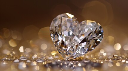 Heart Shaped Diamond on Glittering Background.